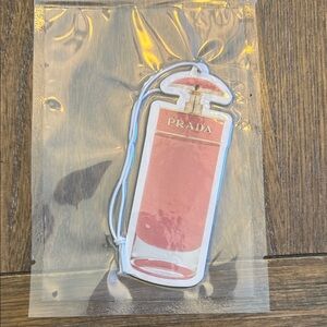 Prada Pink and White Perfume Bottle Tag with Gold Logo